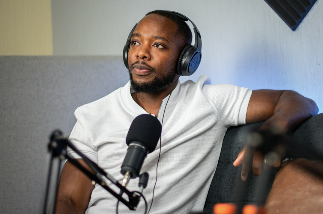 person recording podcast in studio
