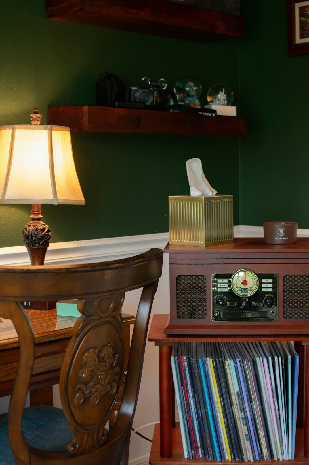 Interior of a modern podcast recording studio with acoustic panels