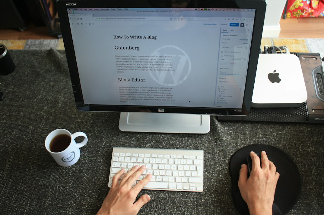 person starting a blog on computer