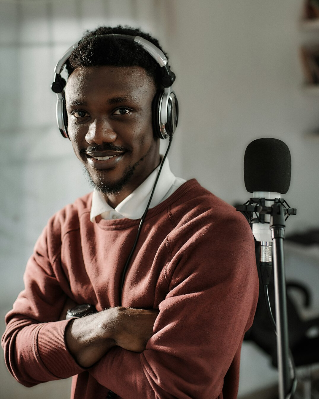 person recording podcast in studio